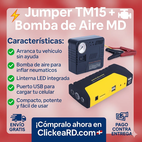 JUMPER DE VEHICULO TM15 + BOMBA DE AIRE KIT TODO EN UNO MD-10505
